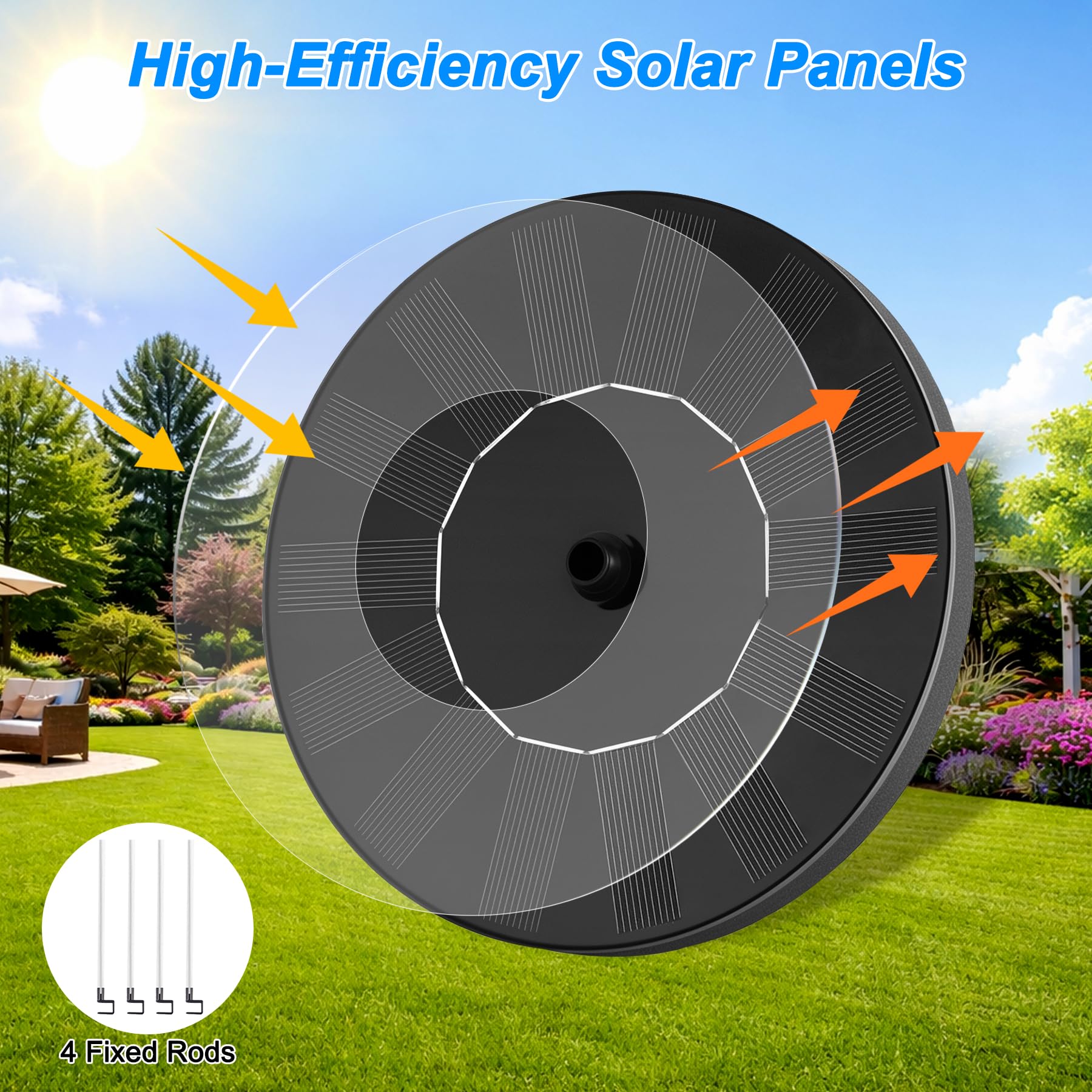 FYDGTPI Solar Fountain, Floating Solar Water Pump with 6 Nozzles & 4 Fixed Pipes, Solar Fountain for Bird Bath, Garden, Pond, Pool