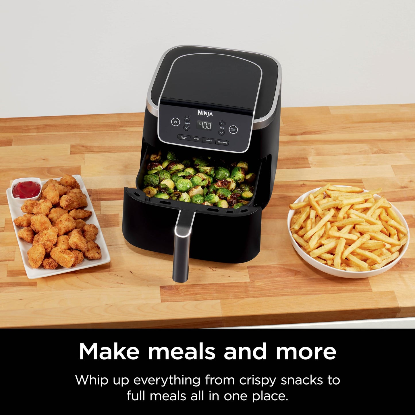 Ninja Air Fryer Pro 4in1, 5 QT (4.7 L) Capacity, Air Fry, Roast, Bake, Reheat, Dehydrate, Roast, Crisp Technology, Nonstick Basket & Crisper Plate, Grey, AF141C (Canadian Version) Ninja
