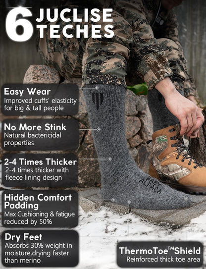 Alpaca Boot Socks 2 pairs for Men and Women,Thick Thermal Winter Hunting Socks Hiking,Moisture Wicking (CA/US, Alpha, Large, Regular, Regular, Dark Gray) 🍁 All In One Marketplace Canada