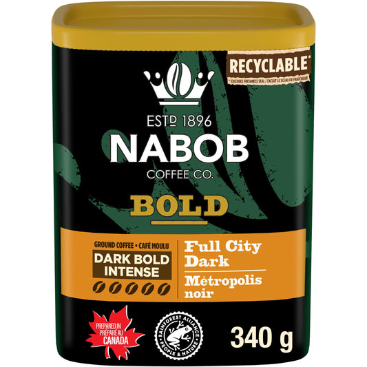 Nabob Dark Bold Roast Full City Dark Ground Coffee, 340g Canister (Pack of 6)