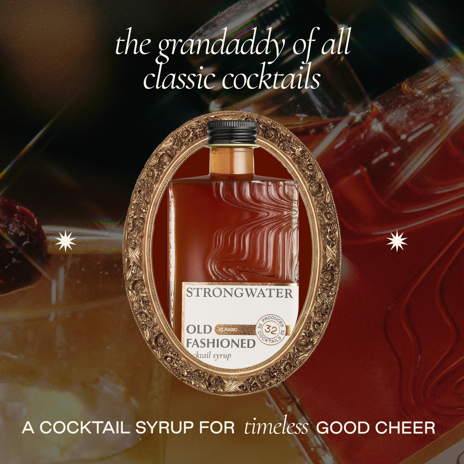 Strongwater Old Fashioned Mix - 8oz Bottle Makes 32 Cocktails - Handcrafted Syrup with Organic Cherries, Orange & Spices