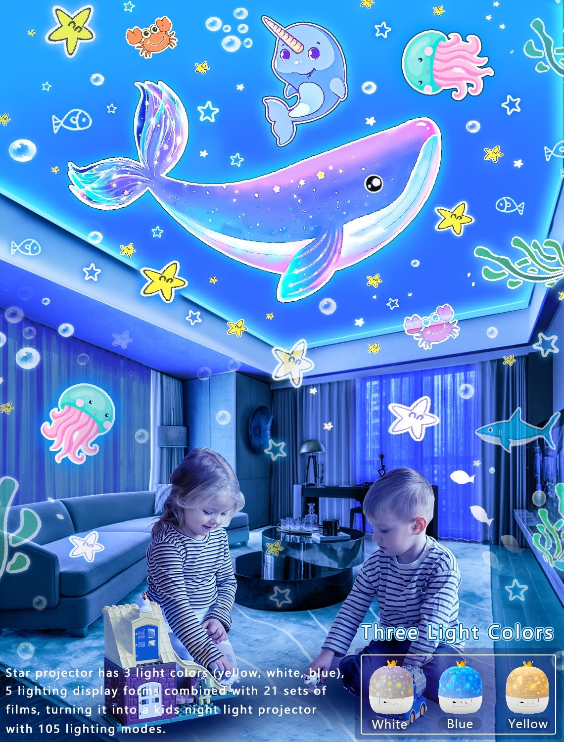 21 Sets of Films, Projector Night Light for Kids Bedroom, Ceiling, Kids Night Light Projector, Star Galaxy Projector for Baby Girls with 360° Rotation, Dimmable, Birthday, Christmas, Gifts, Room Decor 🍁 All In One Marketplace Canada