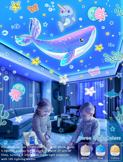 21 Sets of Films, Projector Night Light for Kids Bedroom, Ceiling, Kids Night Light Projector, Star Galaxy Projector for Baby Girls with 360° Rotation, Dimmable, Birthday, Christmas, Gifts, Room Decor 🍁 All In One Marketplace Canada