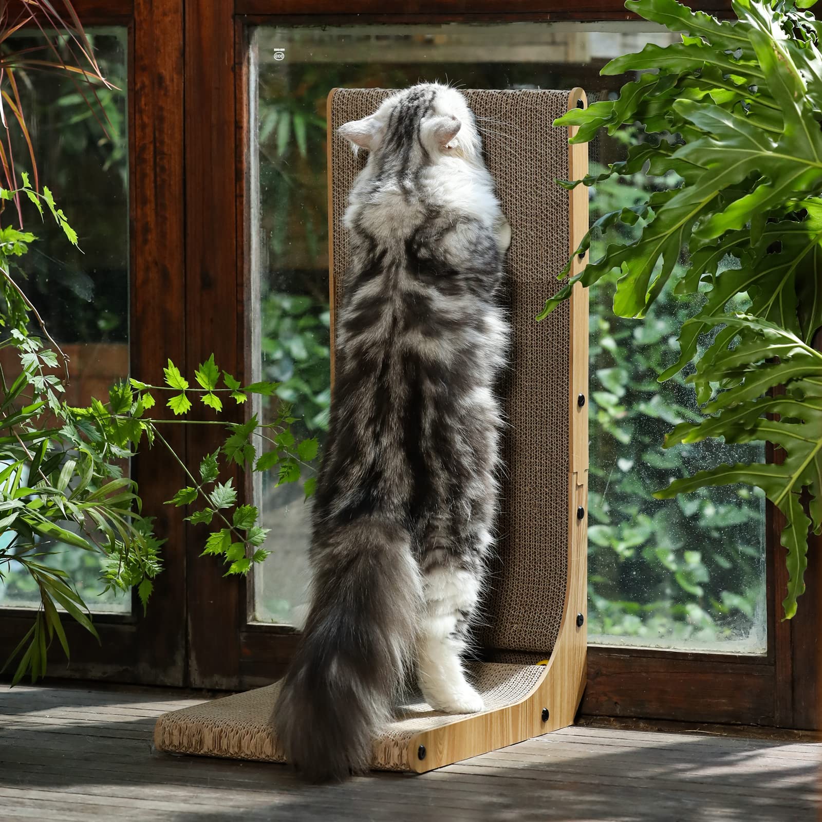 FUKUMARU Cat Scratcher, 68 CM L Shape Cat Scratch Pad Wall Mounted, Cat Scratching Cardboard with Ball Toy for Indoor Cats, Large Size
