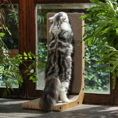 FUKUMARU Cat Scratcher, 68 CM L Shape Cat Scratch Pad Wall Mounted, Cat Scratching Cardboard with Ball Toy for Indoor Cats, Large Size