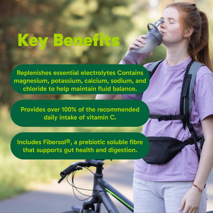 Organika Canadian-Made Electrolytes Powder with Vitamin C & Prebiotic Fibre - Sugar-Free Hydration Drink Mix - Classic Lemonade - 350 g - 100 servings Organika