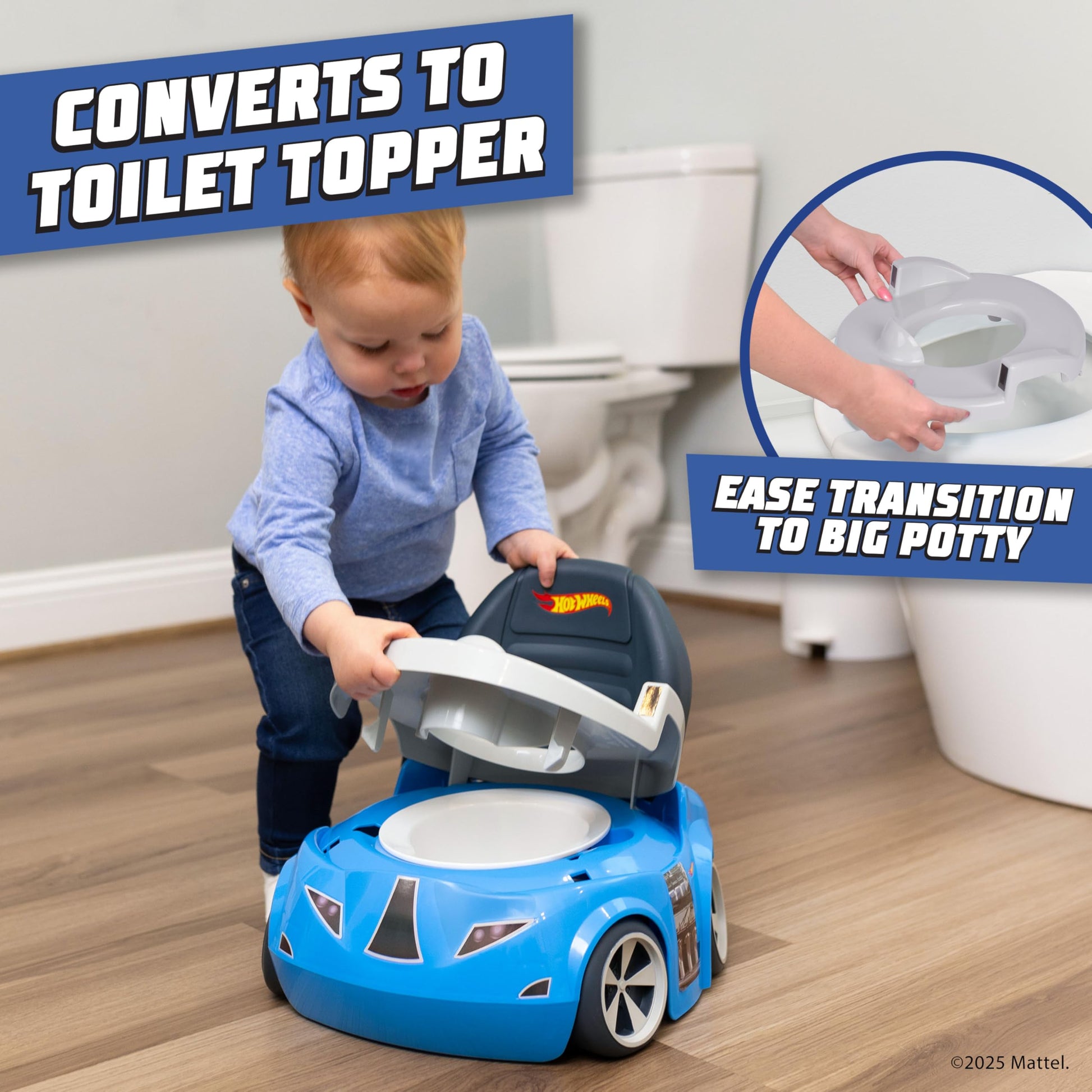 Hot Wheels Blue Race Car Potty Training Toilet, Includes Detachable Toddler Toilet Seat and Kids Potty, Ages 12 Months and Up Hot Wheels