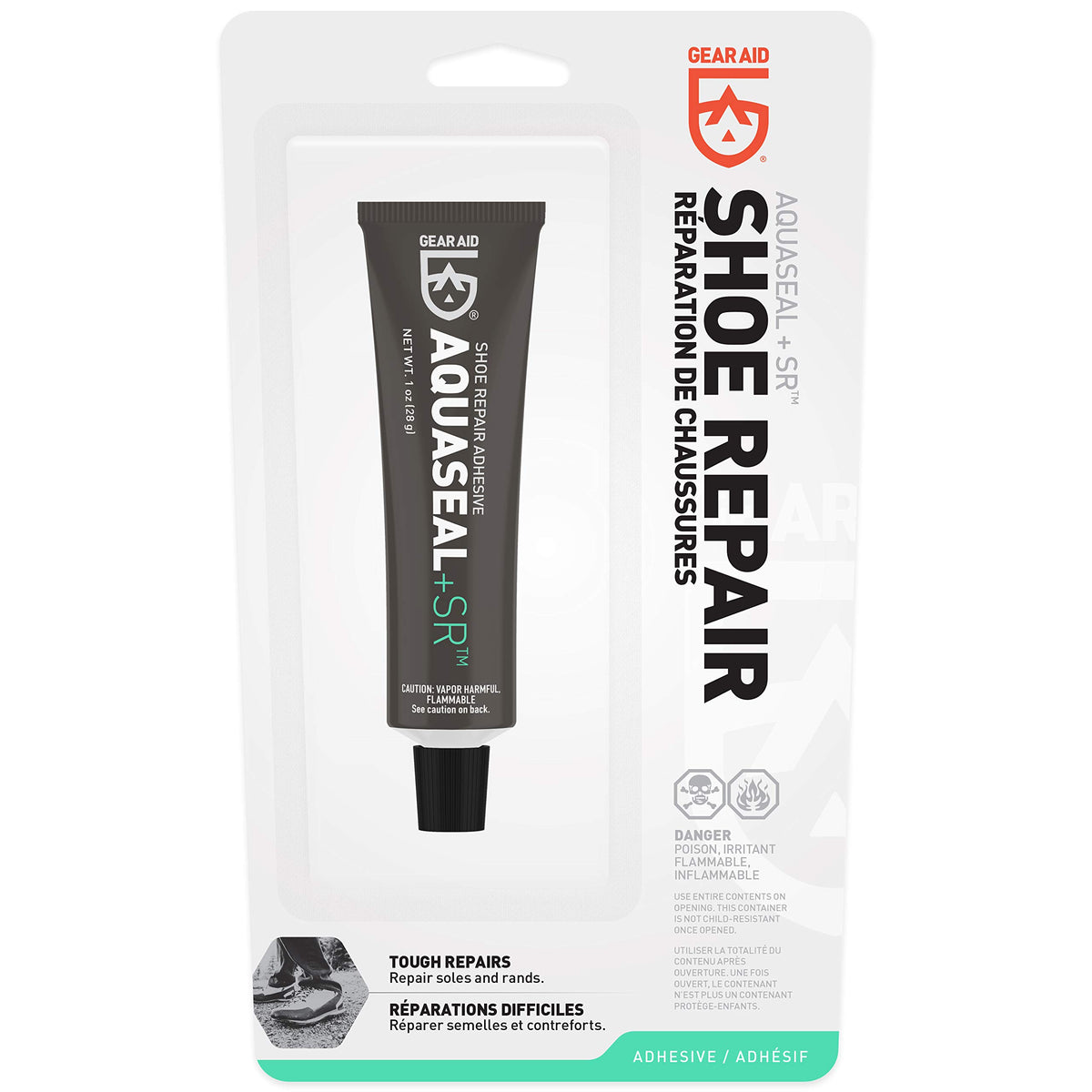 GEAR AID Aquaseal SR Shoe Repair Adhesive for Fixing Holes in Hiking, Work, Boots, Rainboots, Shoes, Soles and Rebuild Heels, Clear, 1 Pack