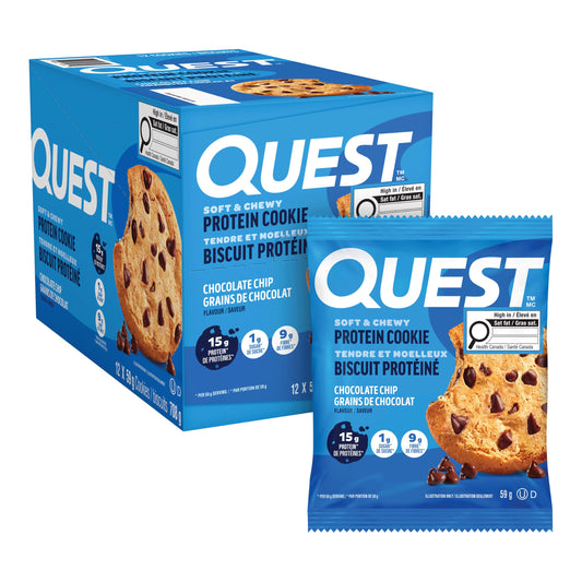 Quest Nutrition Chocolate Chip Protein Cookie - 15g Protein, 1g Sugar, Keto Friendly, 12-Pack