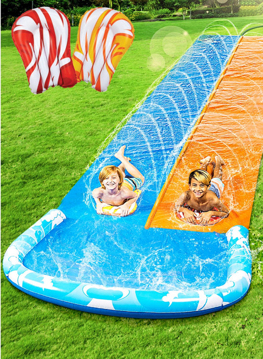 JOYIN 22.5ft Water Slides and 2 Bodyboards, Lawn Slide Summer Slip Waterslides Toy with Build in Sprinkler for Backyard Outdoor Water Fun for Kids