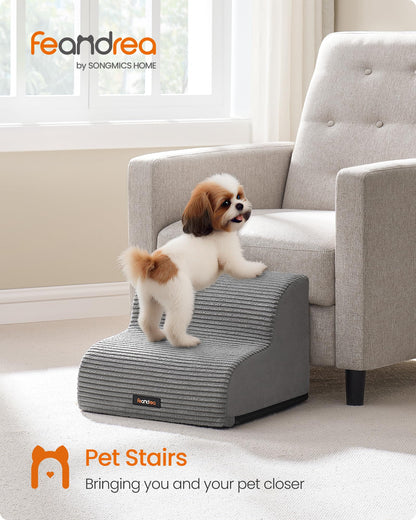 Feandrea 2-Step Dog Stairs, Dog Steps for Bed, Sofa, Waterproof Pet Stairs with Anti-Slip Designs, Gentle Slope, Removable Washable Cover, Handle, Dove Grey UPPS002G01