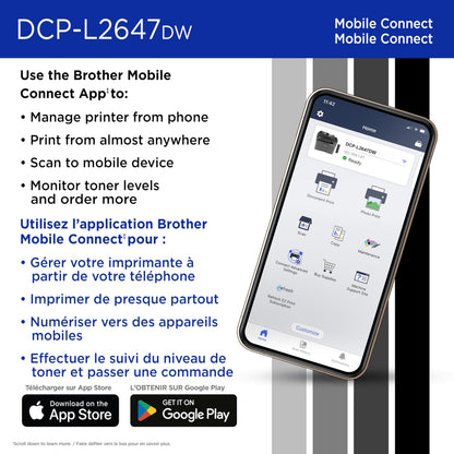 Brother DCP-L2647DW Compact Wireless Monochrome Laser Printer with Scanner, 250-Sheet PaperTray