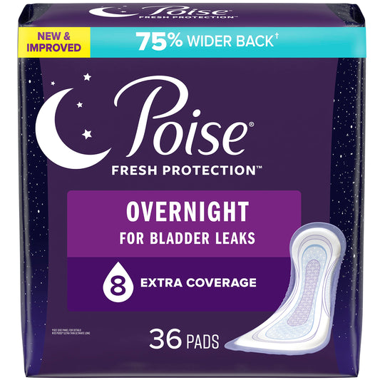 Poise Incontinence Pads for Women/Bladder Leakage Pads/Bladder Control Pads, 8 Drop, Overnight Absorbency, Extra-Coverage Length, 36 Count - Available at All In One Marketplace Canada
