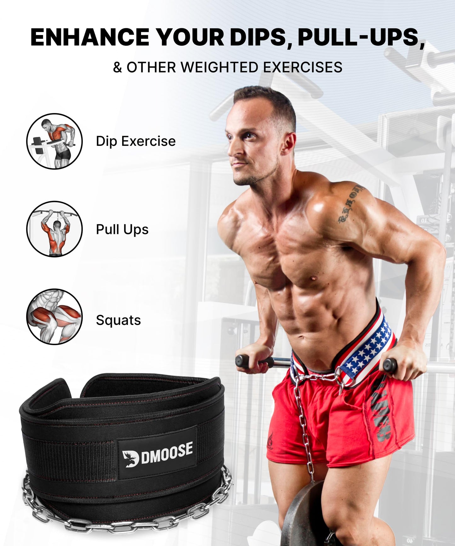 DMoose Dip Belt for Weightlifting, Weight Belt with Chain for Pullup, Gym Lifting Belt for Powerlifting, Squat, Bodybuilding, Heavy Duty Steel, Workout Belt with Comfortable Neoprene Support - Available at All In One Marketplace Canada