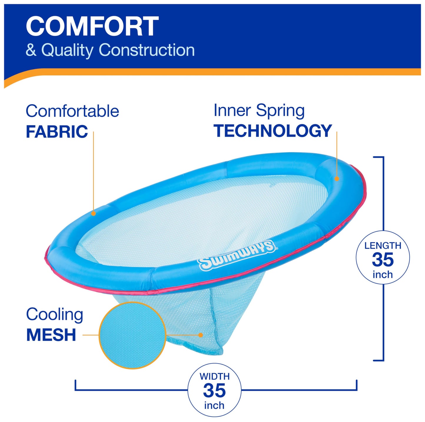 SwimWays Spring Float Premium Papasan Pool Lounger, Inflatable Pool Floats Adult with Fast Inflation for Ages 15 & Up SwimWays