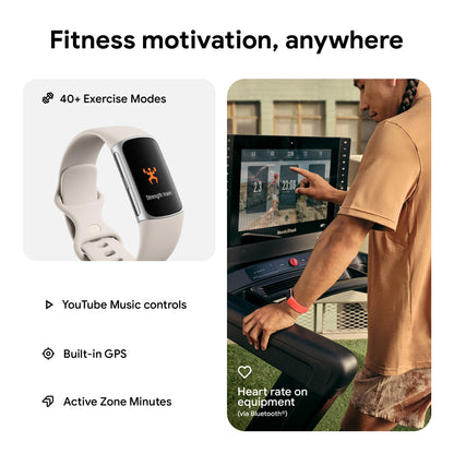 Google Fitbit Charge 6 Advanced Health and Fitness Tracker with Built-in GPS, Stress Management Tools, Sleep Tracking, 24/7 Heart Rate and more -- Silver/White