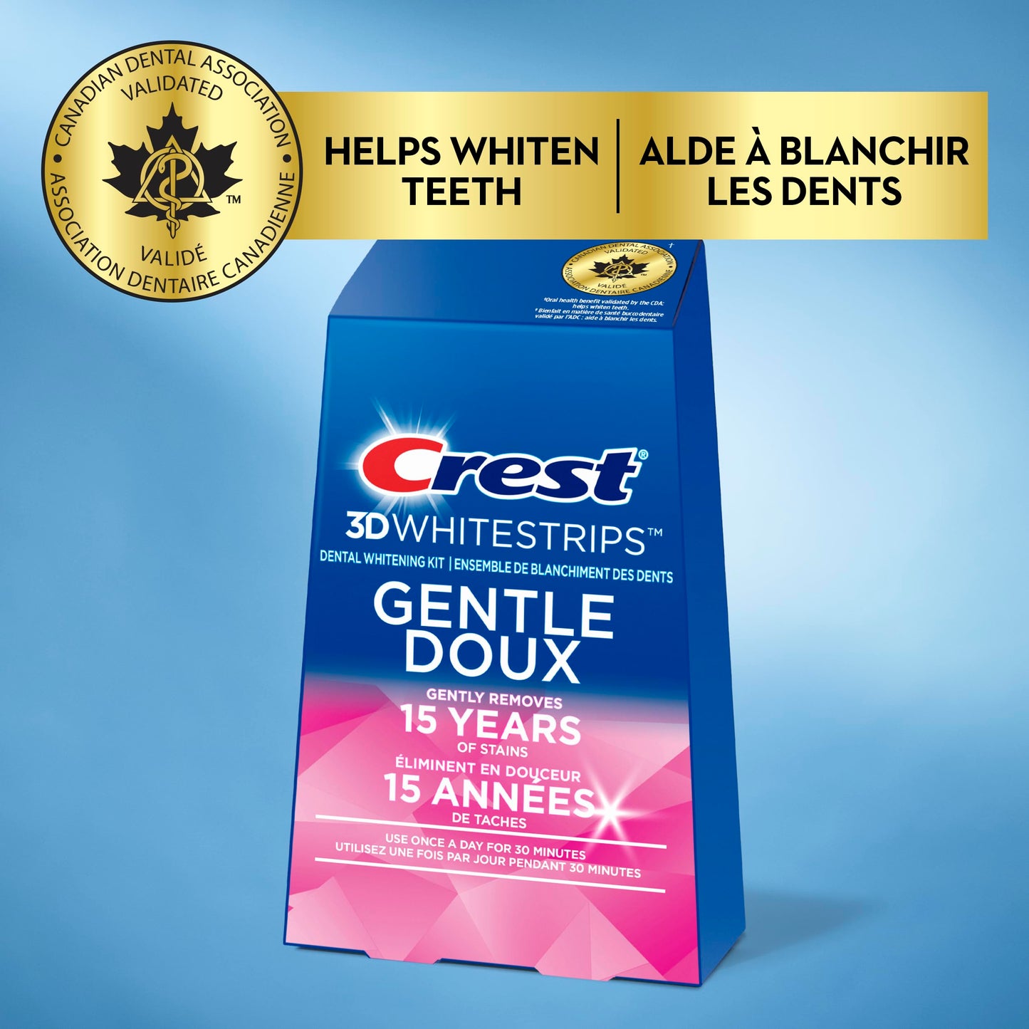Crest 3D Whitestrips Gentle At-home Teeth Whitening Kit, 14 Treatments, Gently Removes 15 Years of Stains