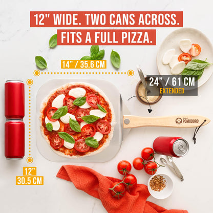 Chef Pomodoro Aluminum Metal Pizza Peel with Foldable Wood Handle for Easy Storage 12-Inch x 14-Inch, Gourmet Luxury Pizza Paddle for Baking Homemade Pizza Bread - Available at All In One Marketplace Canada
