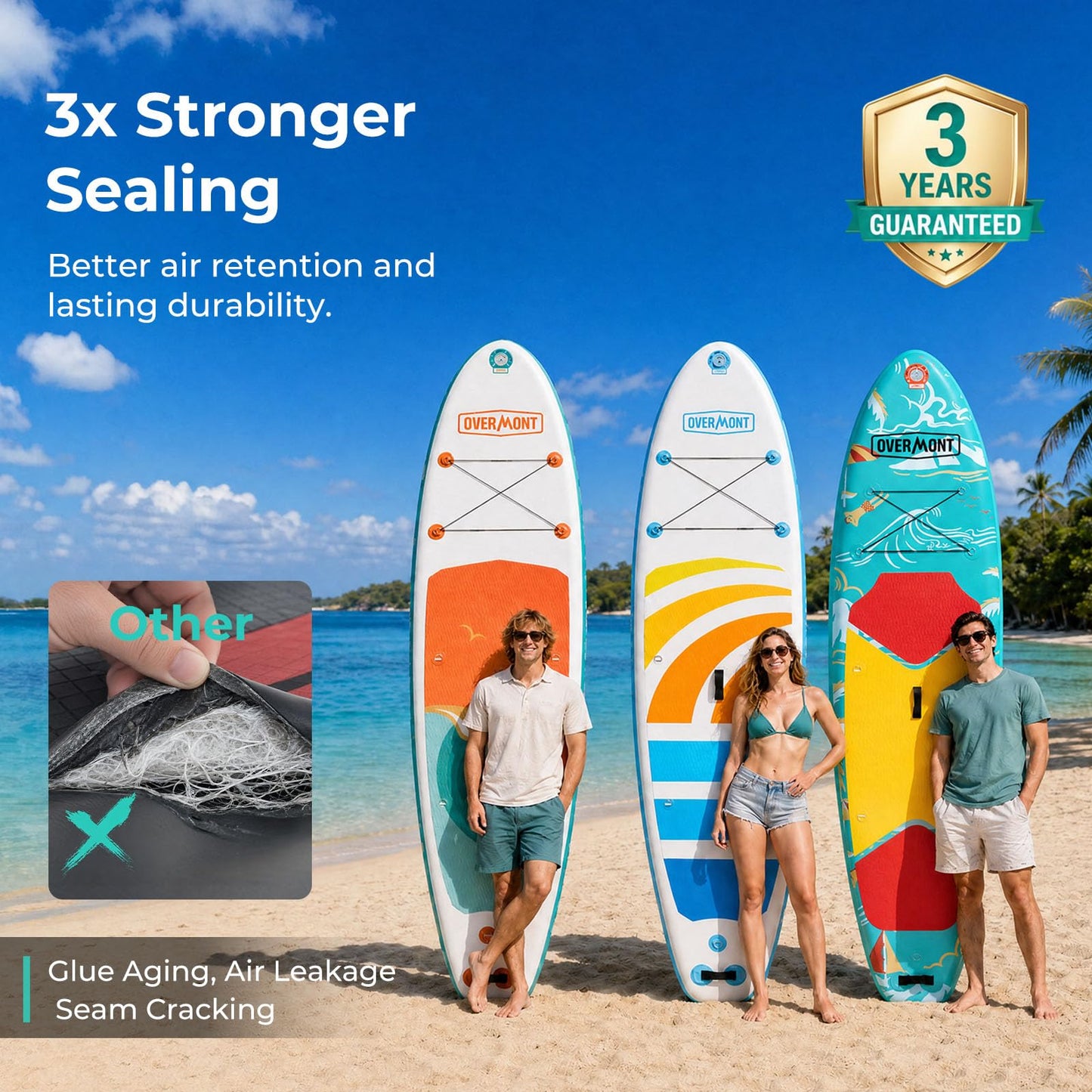Overmont Inflatable Paddle Board 10'7" x 33" x 6", Extra Wide SUP for Adults & Beginners, 350 lb Stand Up Paddle Board with Adjustable Paddle, Pump, 3 Fins, Leash, Backpack & Repair Kit OVERMONT