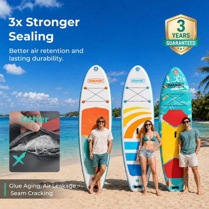 Overmont Inflatable Paddle Board 10'7" x 33" x 6", Extra Wide SUP for Adults & Beginners, 350 lb Stand Up Paddle Board with Adjustable Paddle, Pump, 3 Fins, Leash, Backpack & Repair Kit OVERMONT