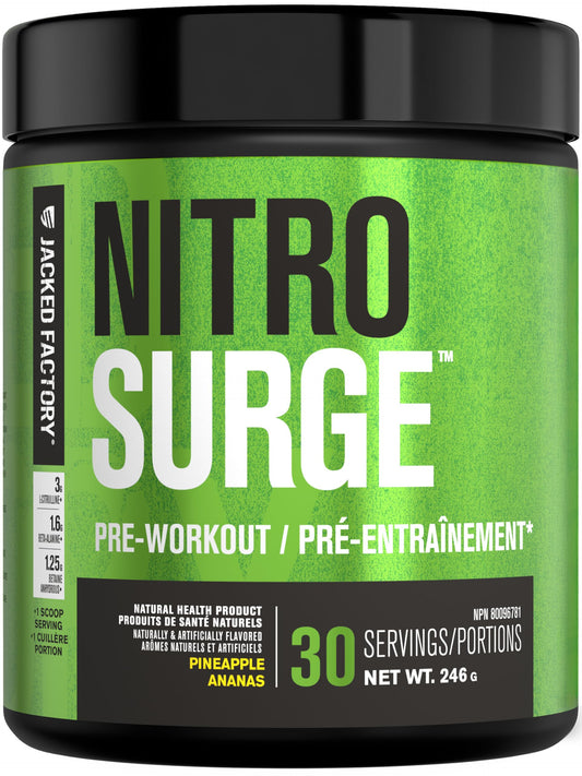 NITROSURGE Pre Workout Supplement - Endless Energy, Instant Strength Gains, Clear Focus, Intense Pumps - Nitric Oxide Booster & Preworkout Powder with Beta Alanine - 30 Servings, Pineapple