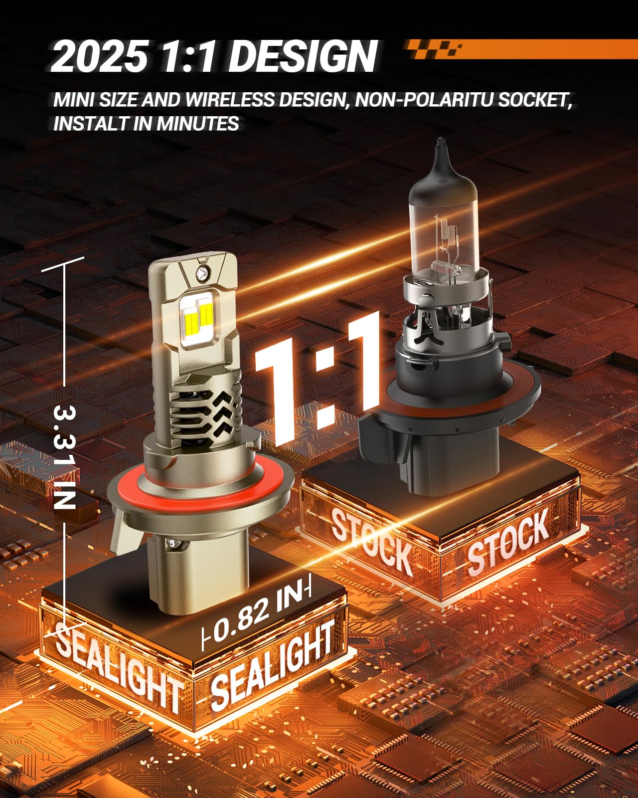 SEALIGHT 2026 Brightest H13 9008 LED Headlight Bulbs, 90,000LM 1200% Brighter, 6500K Cool White, 1:1 Halogen Size Wireless, 3 Min Plug and Play Halogen Replacement Conversion Kit, Pack of 2