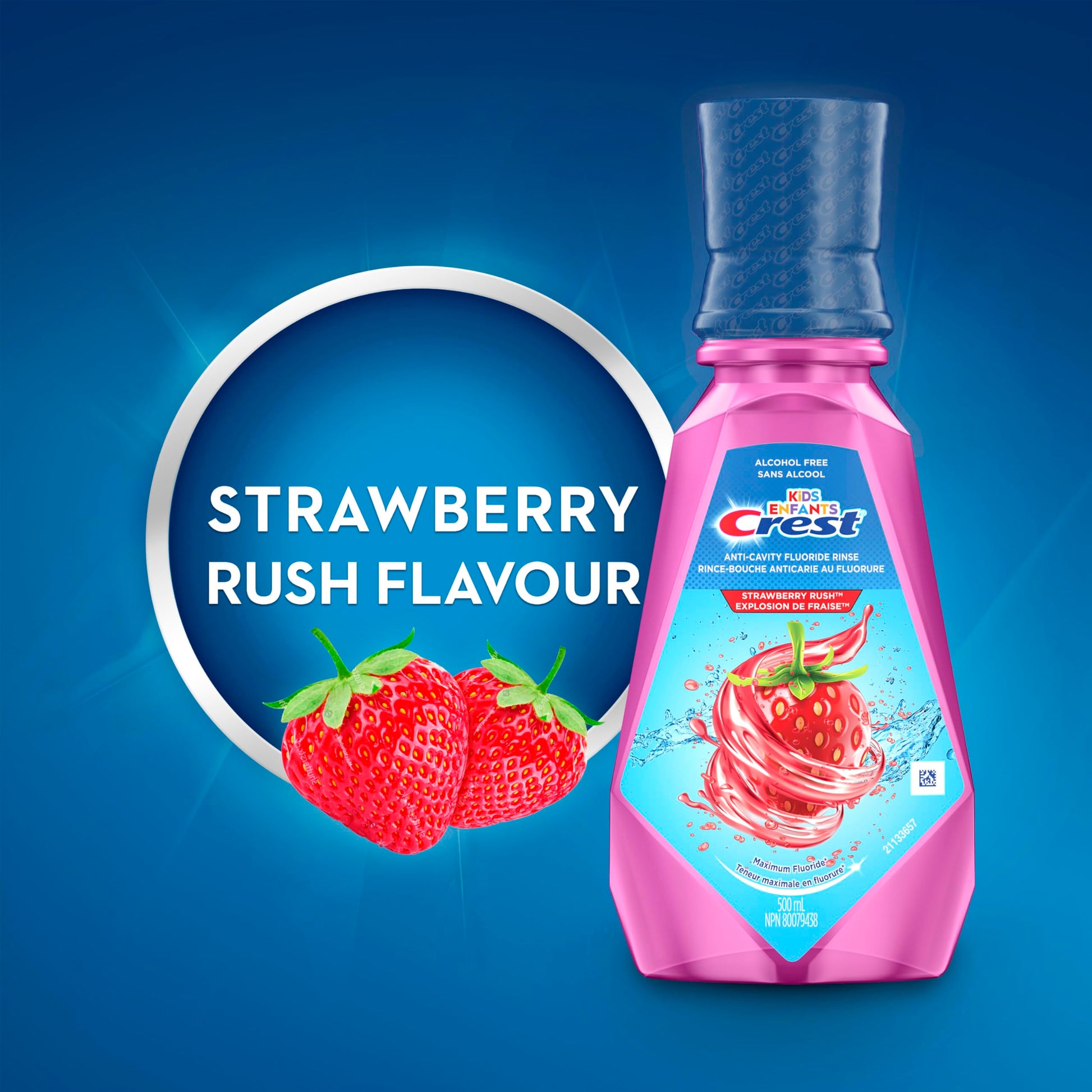 Crest Kid's Anticavity Fluoride Mouthwash, Strawberry Rush, Alcohol-Free Mouthwash for Kids 6+ to Protect Against Cavities, 4X500mL - Available at All In One Marketplace Canada