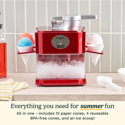 Cuisinart Snow Cone Machine, Home Shaved Ice Maker for Snow Cones, Snow Cone Maker with Reuseable Paper Cups, Makes 5 Icy Cones for Slushies, Frozen Drinks (SCM-10P1C) Cuisinart