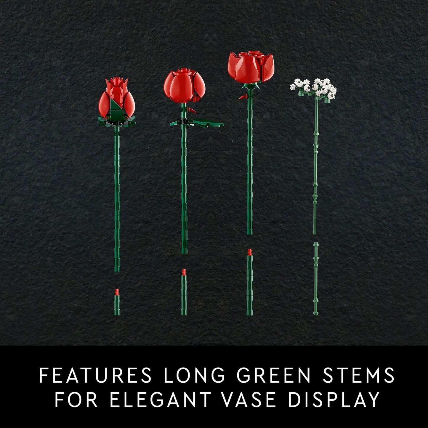 LEGO Botanicals Bouquet of Roses Artificial Flowers - Fake Red Roses Building Set for Adults, Ages 18+ - Gifts for Birthdays - Home Decor for Table Display - 10328 LEGO