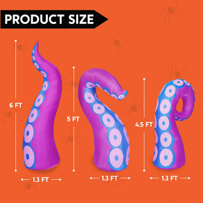 Joiedomi 3 Pcs Halloween Inflatables Octopus Tentacle Outdoor Window Decorations, Octopus Legs with Build-in LEDs, Halloween Front Door Window Roof Prop, Outdoor Holiday Blow up Decor for Garden Lawn 🍁 All In One Marketplace Canada