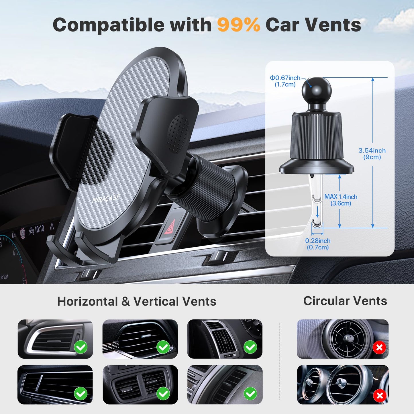 Miracase Phone Holder Car Mount:Universal Air Vent Cellphone Stand Brakect with Metal Hook Clip,360 Rotating Carmount Accessories for iPhone 17/16/15/14/13/12 Pro Max,Galaxy,Camera,Black - Available at All In One Marketplace Canada