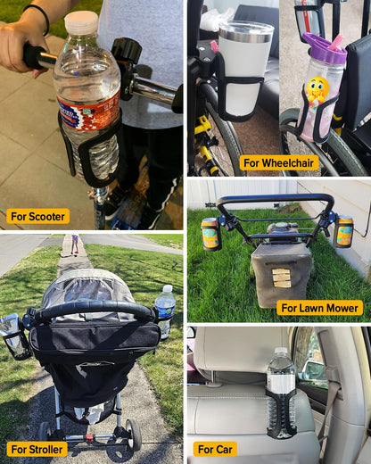 Pack of 2 Stroller Drink Holders, Universal Cup Holder for Bikes, Trolleys or Walkers