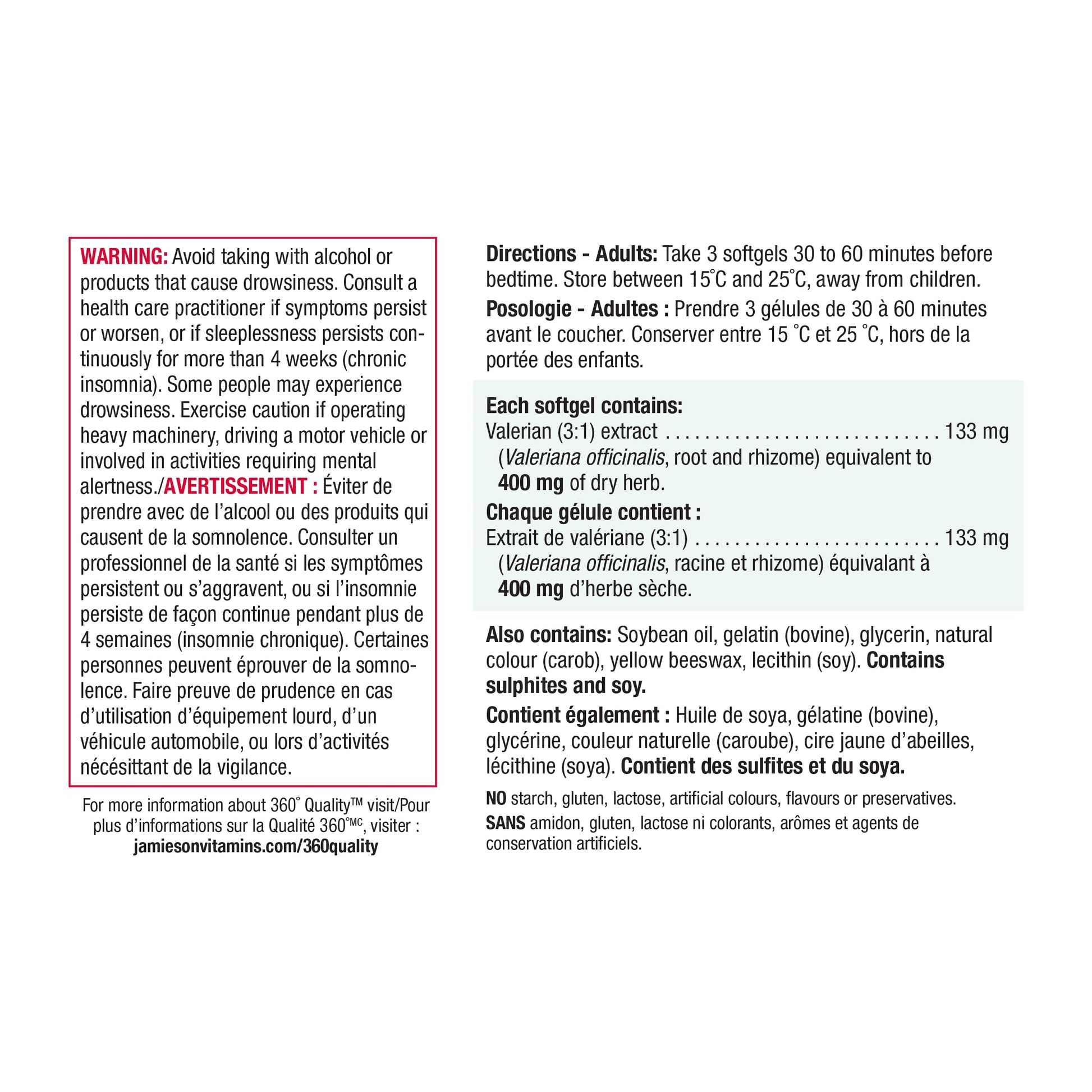 Jamieson Valerian 400 mg, Calming, Melatonin-Free, Natural Herbal-Based Sleep Aid, Reduces Nervousness and Restlessness. Gluten-Free, 60 Softgels, Proudly Canadian - Available at All In One Marketplace Canada