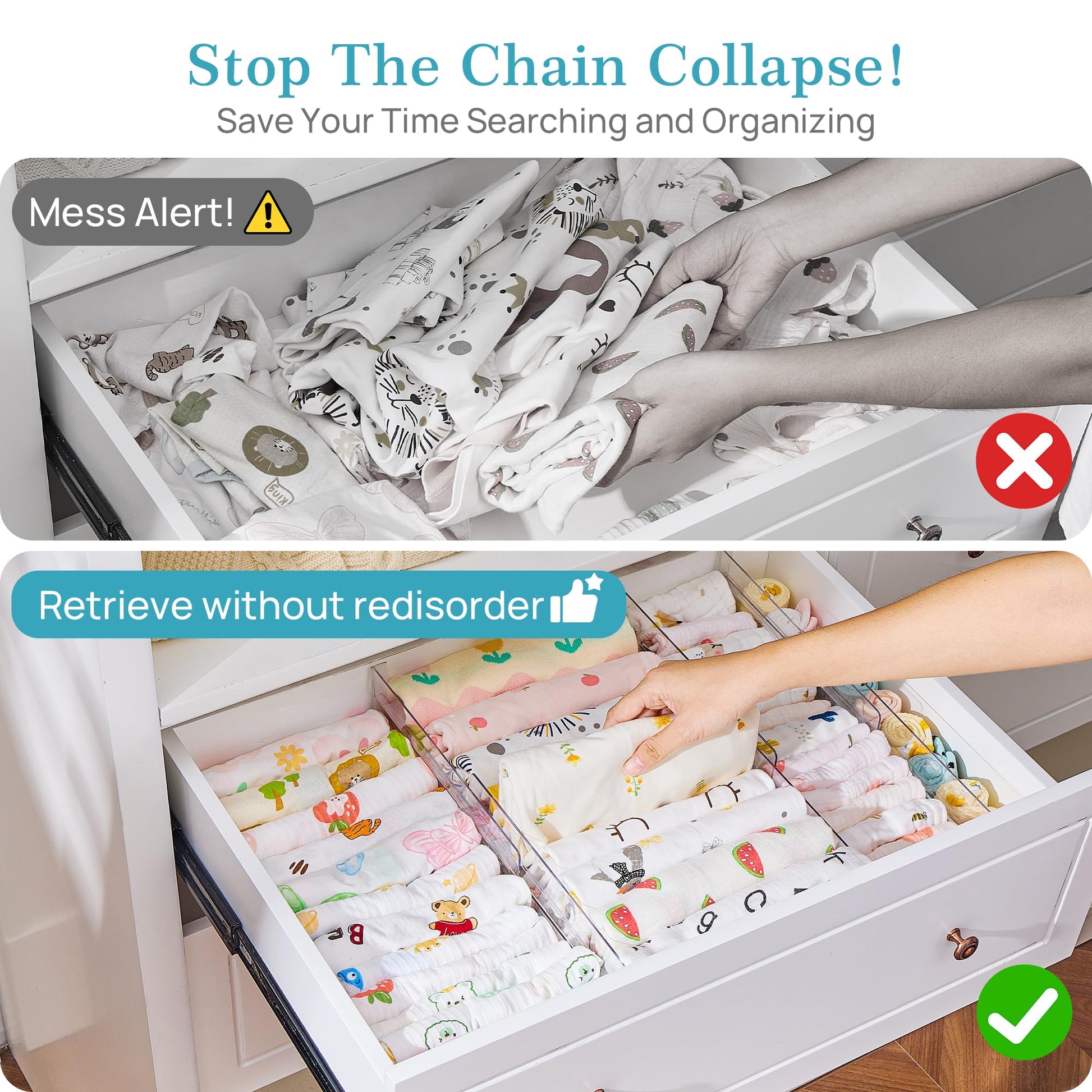 Vtopmart 8 Pack Drawer Dividers for Clothes, Adjustable 4" High Expandable from 10.2"-16.5" Dresser Drawer Organizer, Clear Plastic Dresser Organizer for Baby Clothes, Underwear, Socks - Available at All In One Marketplace Canada