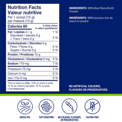 LeanFit Grass-Fed Beef Bone Broth Powder - 15g Protein, 19 Servings, 285g