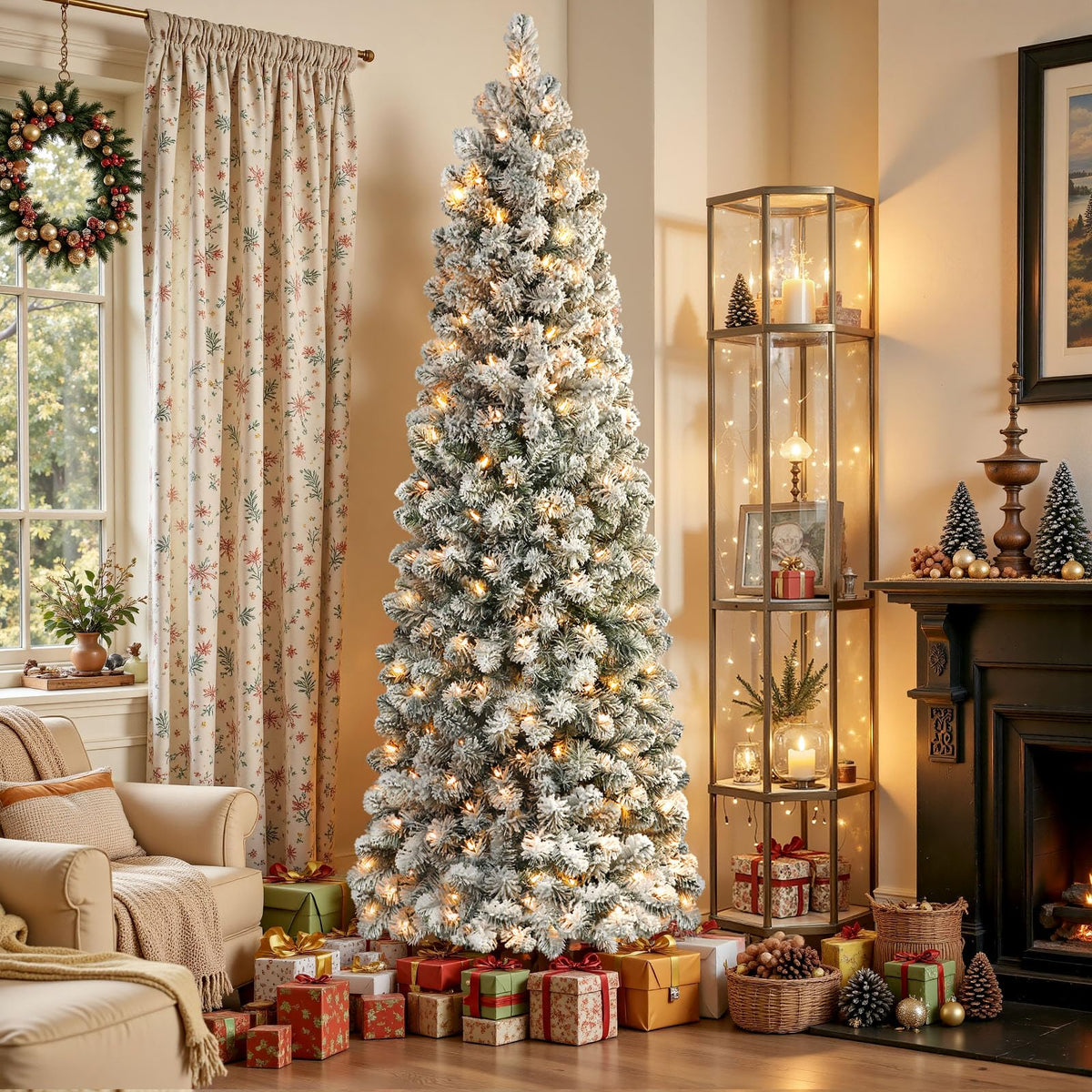 SHareconn 6.5ft Prelit Snow Flocked Artificial Slim Pencil Christmas Tree 🍁 All In One Marketplace Canada