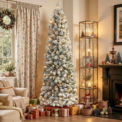 SHareconn 6.5ft Prelit Snow Flocked Artificial Slim Pencil Christmas Tree 🍁 All In One Marketplace Canada