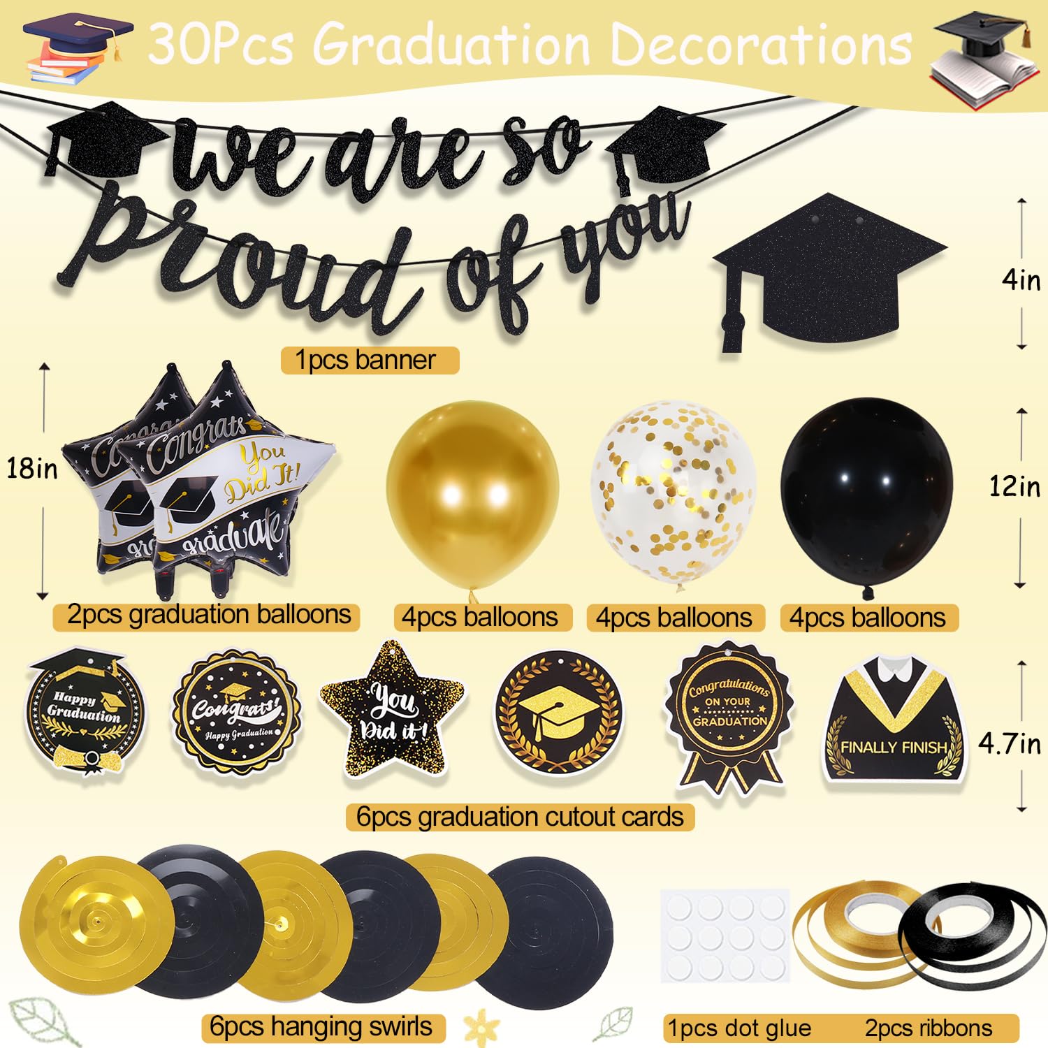 Graduation Decorations 2026, grad 2026 decorations with We Are So Proud of You Banner, Graduation Balloons, Congratulations Hanging Swirls for class of 2025 decorations - Available at All In One Marketplace Canada