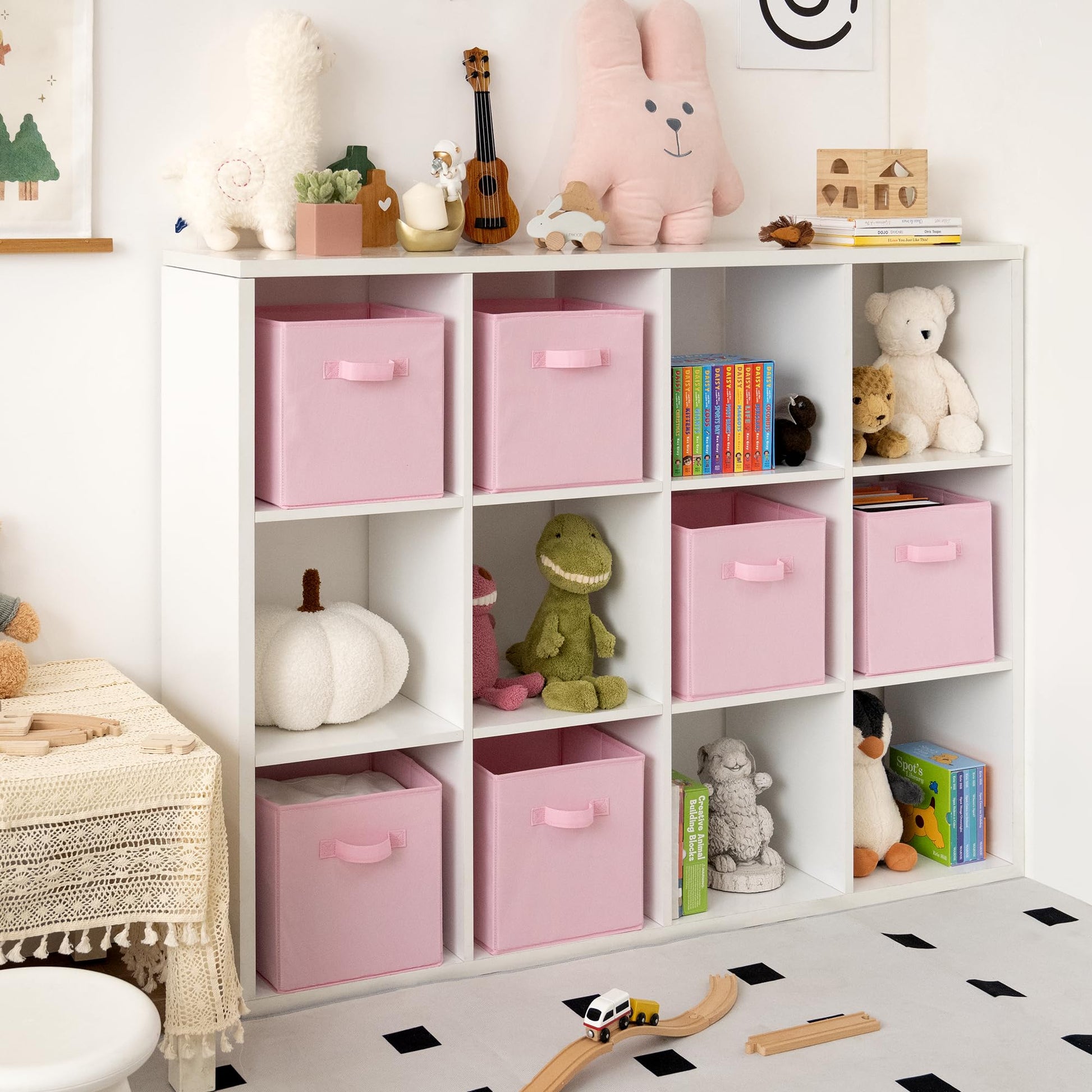GRANNY SAYS Fabric Storage Cubes, Pack of 6 Cubby Storage Bins 11 x 11, Collapsible Storage Cube Boxes for Shelves, Square Storage Bins for Closet Organizing Clothes, Pink GRANNY SAYS