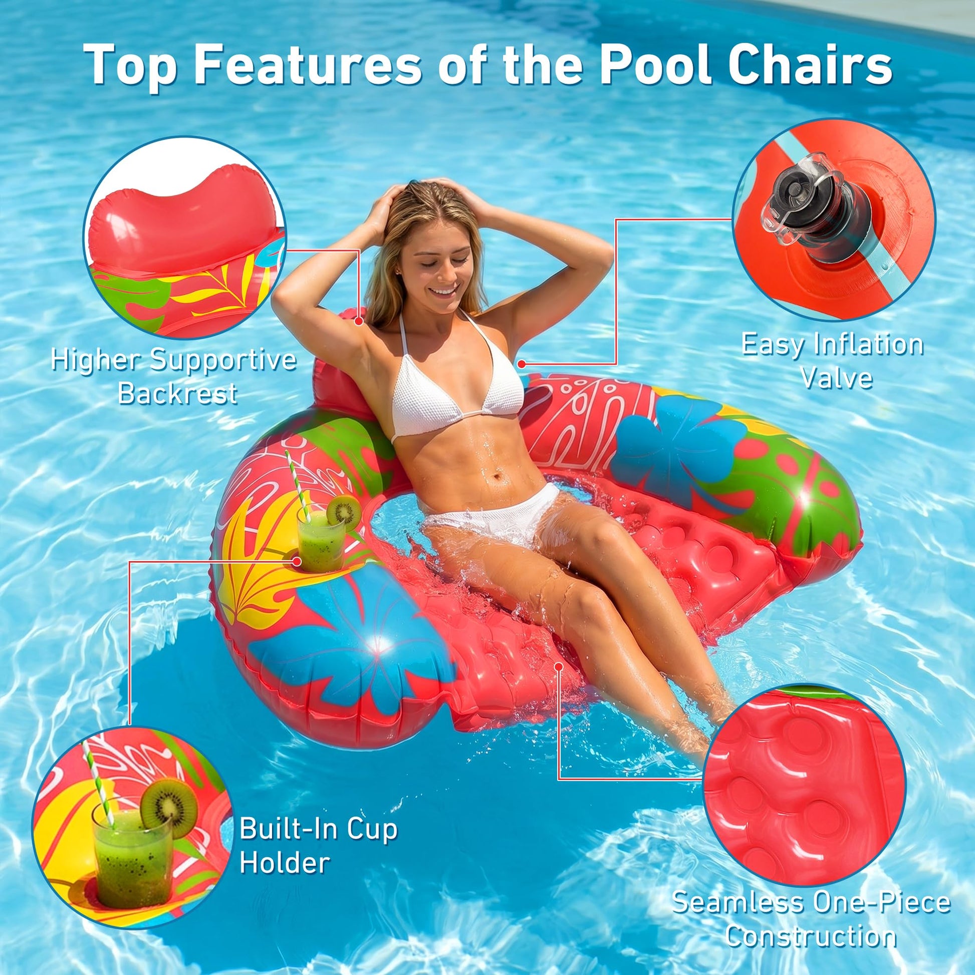 SEETOHOME 3 Pack Pool Floaties for Adults, Inflatable Pool Float Chair Adult Size with Backrest & Cup Holder Floating Pool Chair Floaties for Adults Beaches, Lakes, Rivers, Parties Water Fun