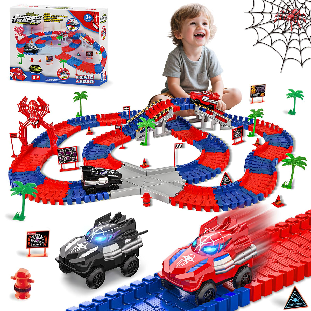 Spider Race Track Toys for Boys 4-6 with 2 Electric Spider Cars (212PCS) 🍁 All In One Marketplace Canada