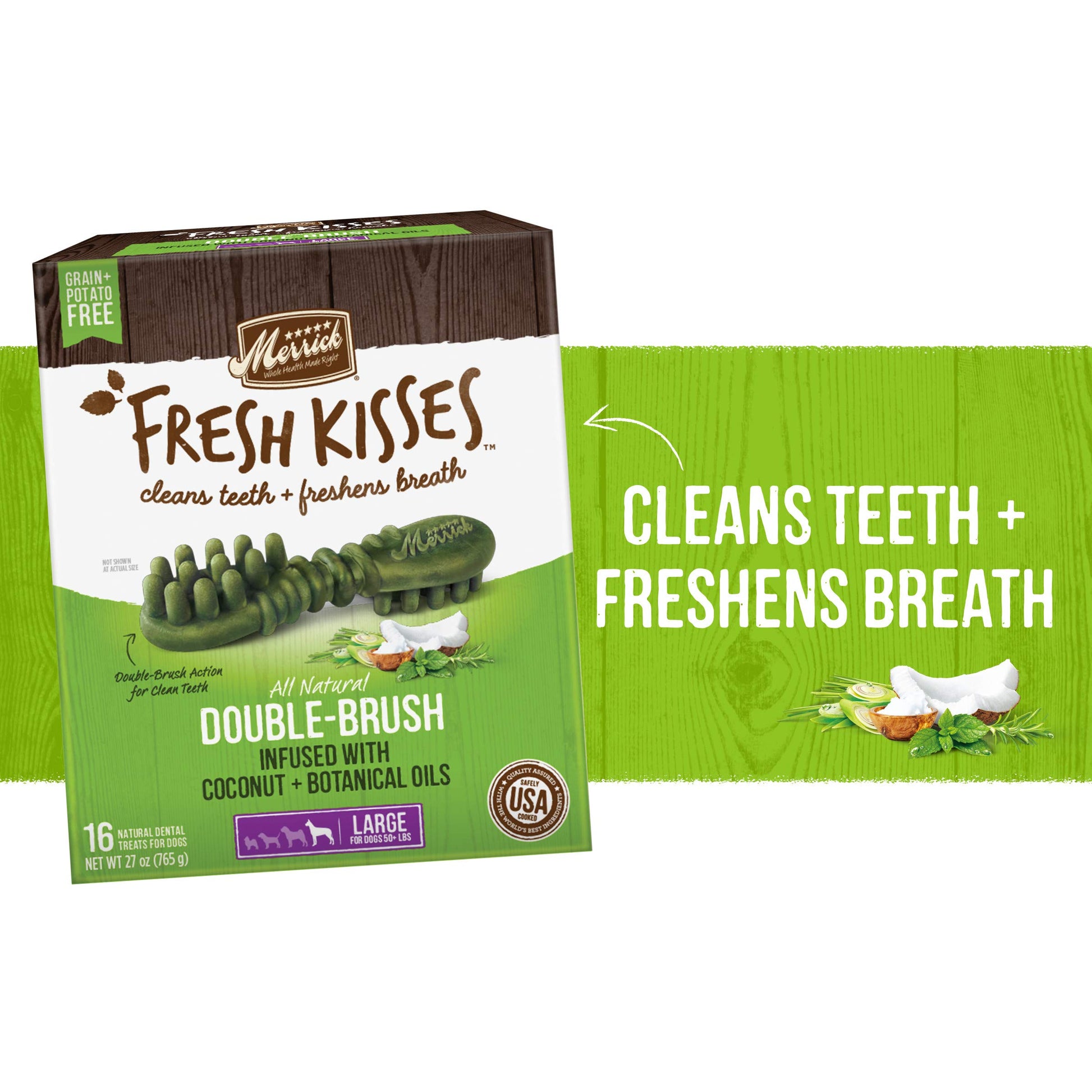 Merrick Fresh Kisses Coconut Oil + Botanicals Large Brush Dental Dog Treat - Value Box (16 ct) 🍁 All In One Marketplace Canada Merrick