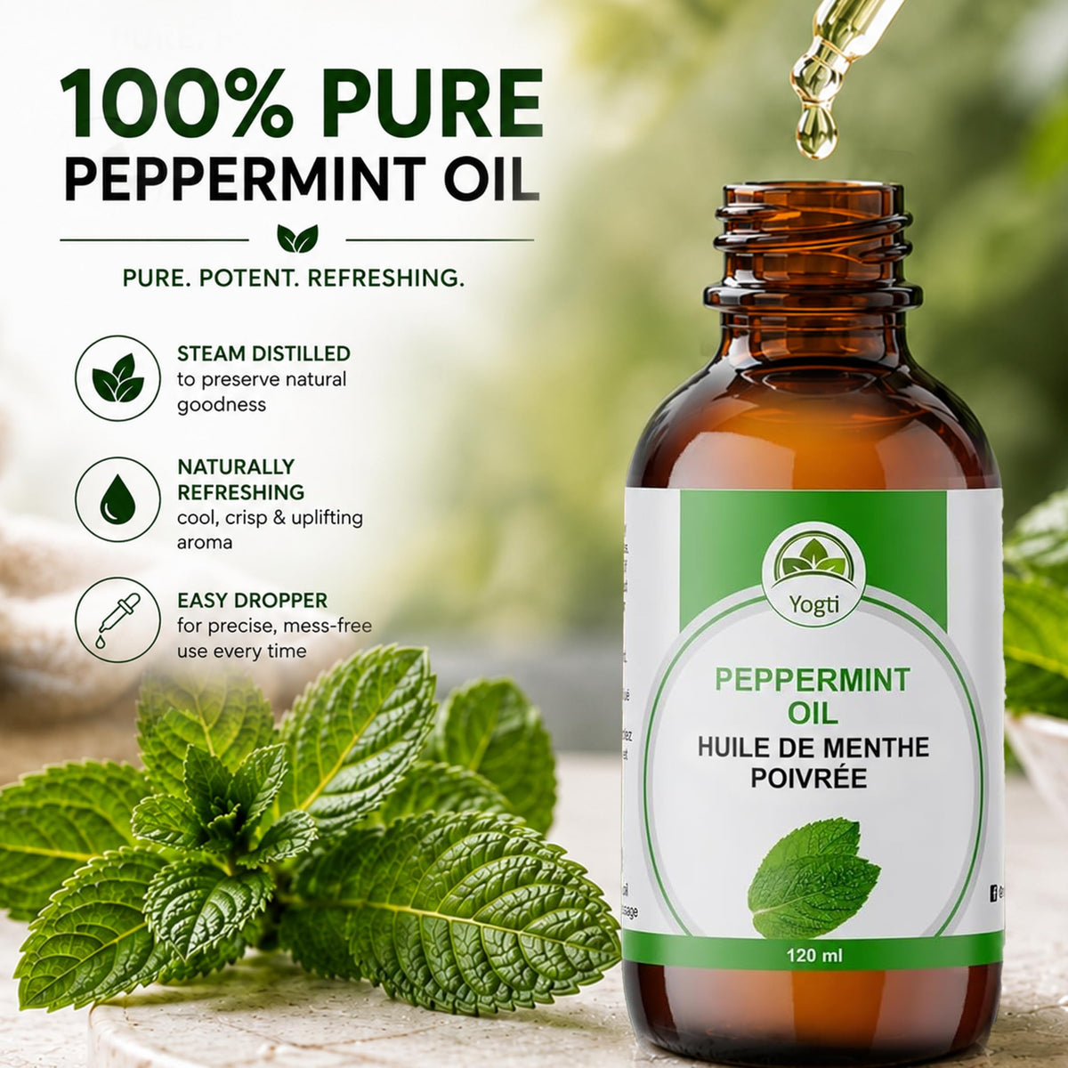 Yogti [Canadian Brand] Peppermint Oil with Dropper, 120 ml (Pack of 1) 🍁 All In One Marketplace Canada