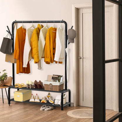 Simple Houseware 52-Inch Garment Rack with Storage Shelves and Coat/Hat Hanging Hooks, Black - Available at All In One Marketplace Canada