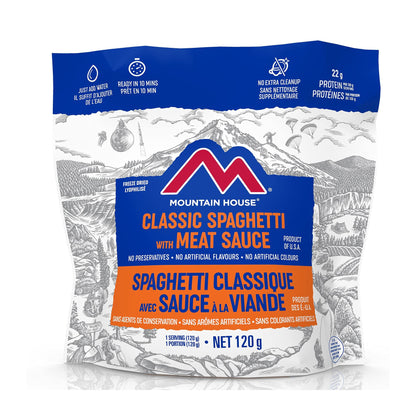 Mountain House Spaghetti with Meat Sauce Pouch| Freeze Dried Backpacking & Camping Food | Survival & Emergency Food | Entree Meal | Easy to Prepare | Delicious and Nutritious | Single Pouch Mountain House