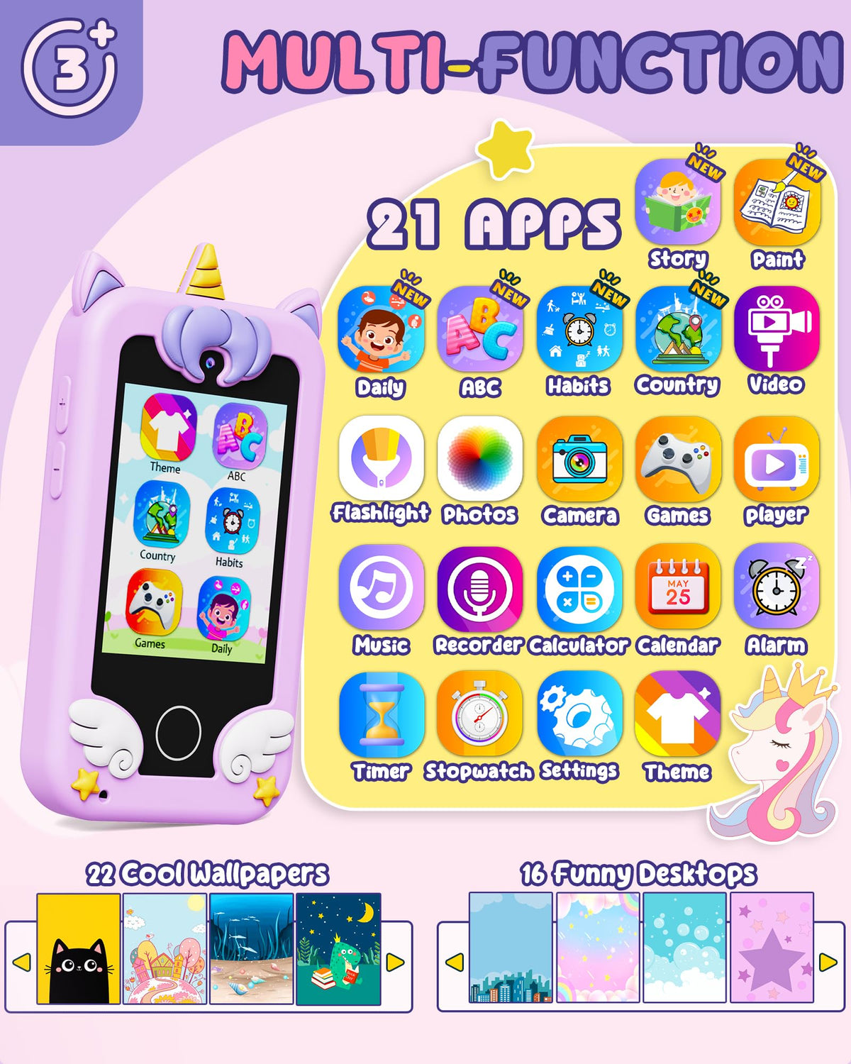UCIDCI Kids Smart Phone Toys for Girls Ages 3-7 with Dual Camera - Kids Phone with Learning Games, Travel Toys with MP3 Music Player for Christmas, Birthday Gifts for 3 4 5 6 7 Year Old Boys 🍁 All In One Marketplace Canada