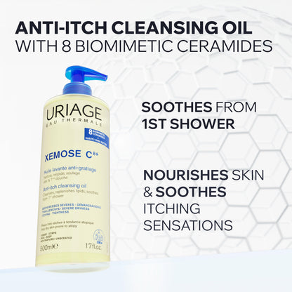Uriage Xémose Cleansing Soothing Oil - Face & Body Cleanser & Shower Gel - Long-Lasting Comfort For Dry, Sensitive Skin Prone to Atopic Eczema - Soap-free, Fragrance-free For Your Whole Family - 1L - Available at All In One Marketplace Canada