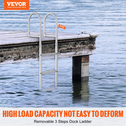 VEVOR Dock Ladder, Removable 3 Steps, 500 lbs Load Capacity, Aluminum Alloy Pontoon Boat Ladder with 3.1'' Wide Step & Nonslip Mat, Easy to Install for Ship/Lake/Pool/Marine Boarding VEVOR