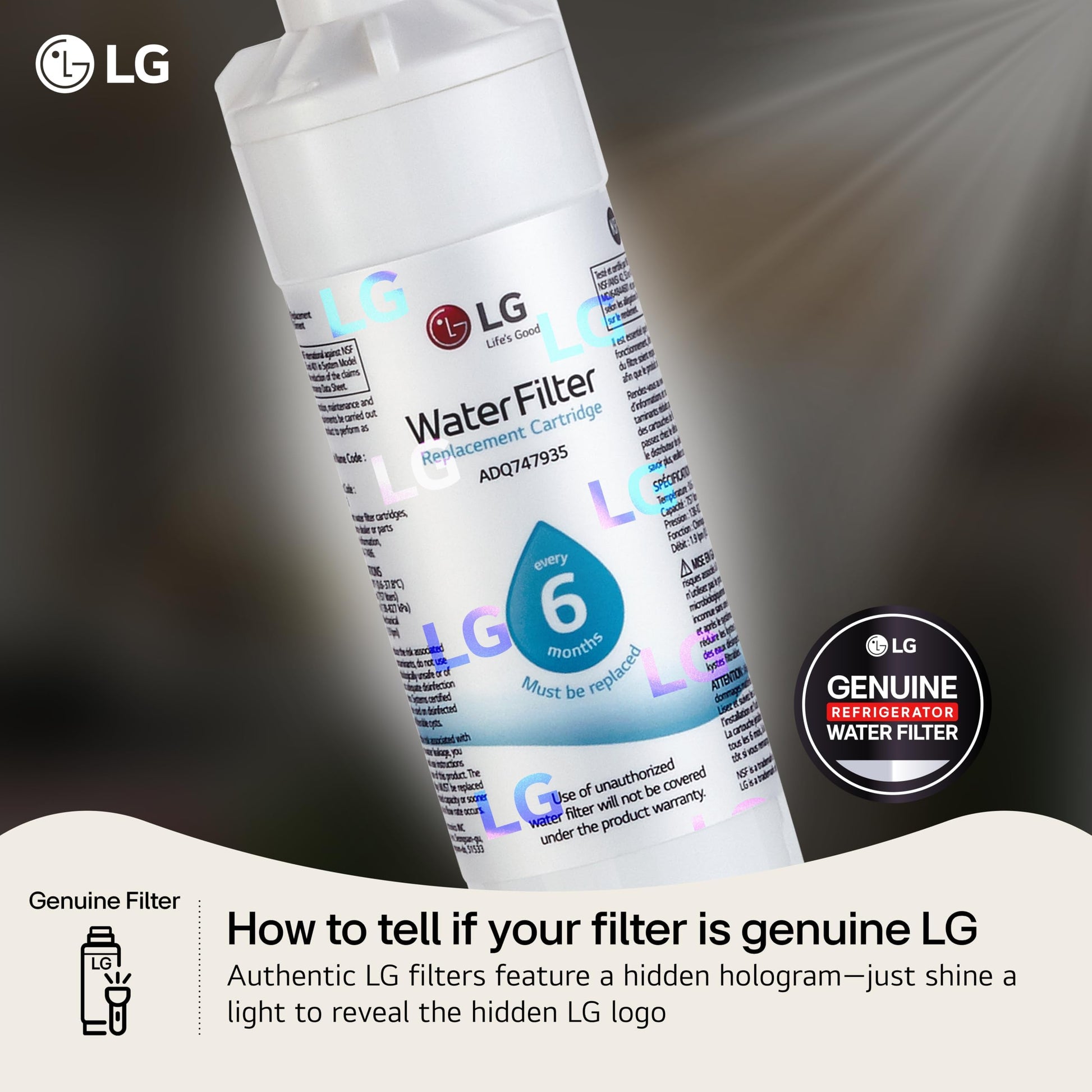 LG LT1000P ADQ74793501/AGF80300704/AGF80300705 6 Month / 200 Gallon Capacity Refrigerator Water Filter Replacement (NSF42, NSF53, and NSF401) - Available at All In One Marketplace Canada