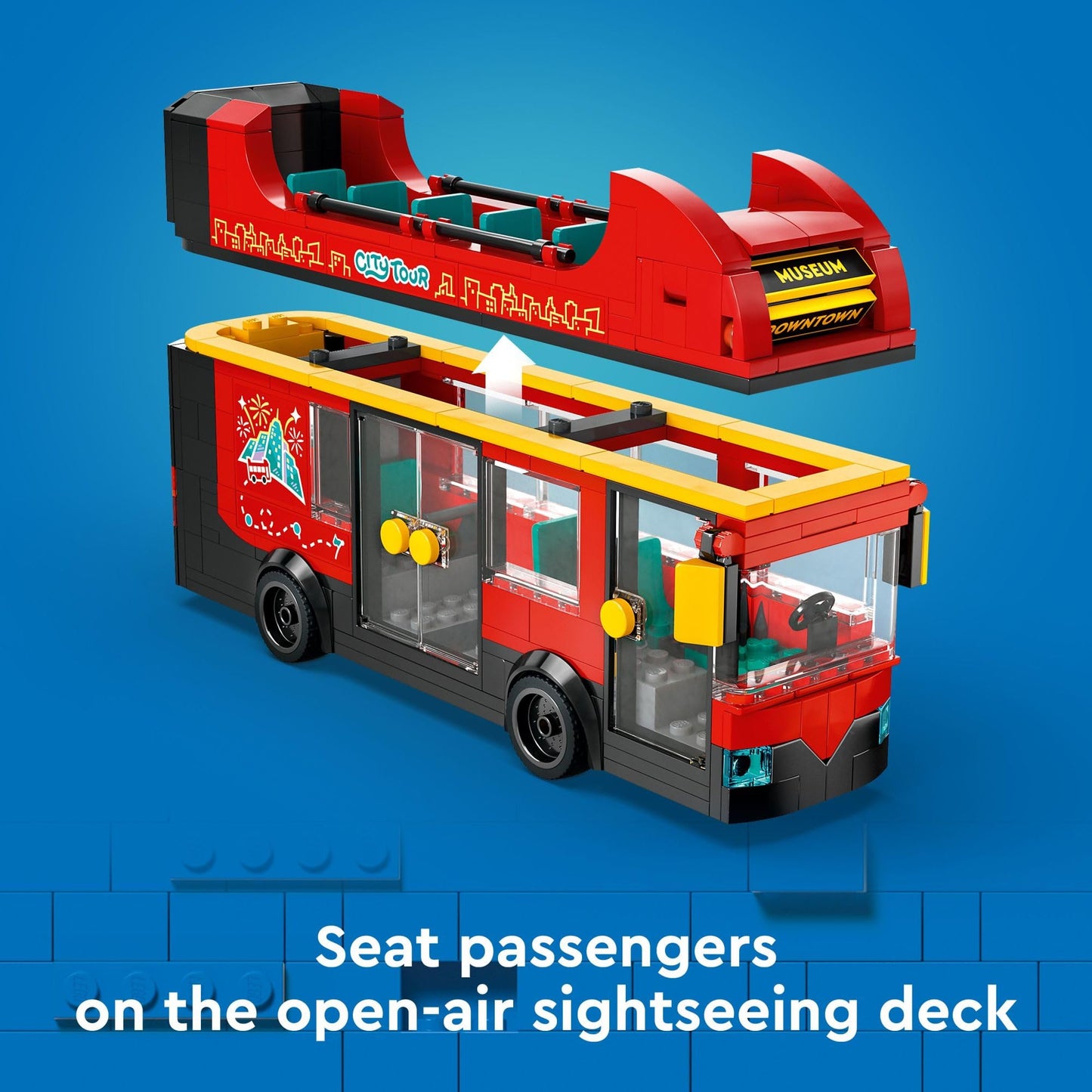 LEGO City Red Double-Decker Sightseeing Bus Toy Vehicle Set, Birthday Gift for 7 Year Olds, London Bus, for Kids, Double-Decker Bus Toy, 5 Characters Including a Baby and Stroller, 60407 LEGO